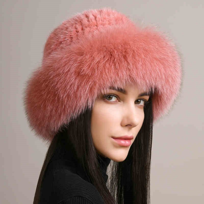 Gorro de invierno para mujer de pelo de visón – Gorro elegante y cálido de piel trenzada