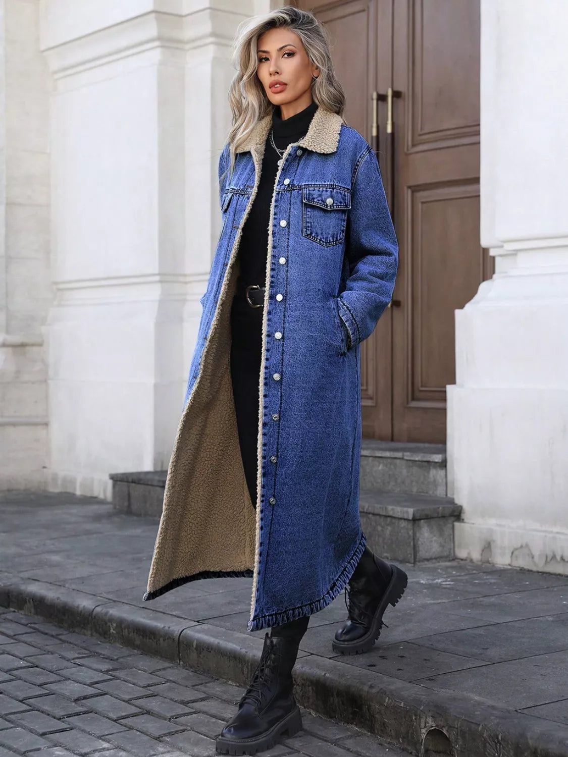 Sherpa Lined Longline Denim Jacket