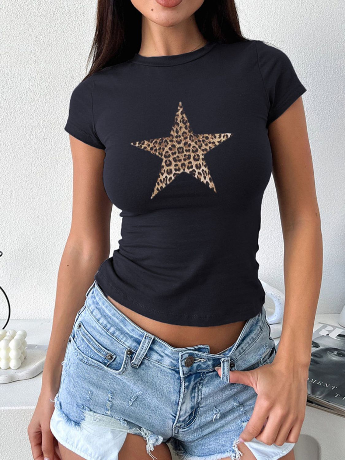 Devine Star Round Neck Short Sleeve T-Shirt
