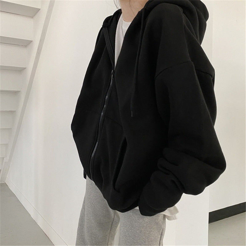 Women's Fashionable Zippered Plus-Size Hooded Jacket