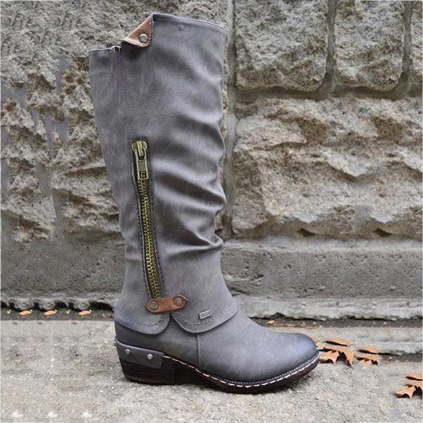 Knight Round-Toe Side Zip Boots