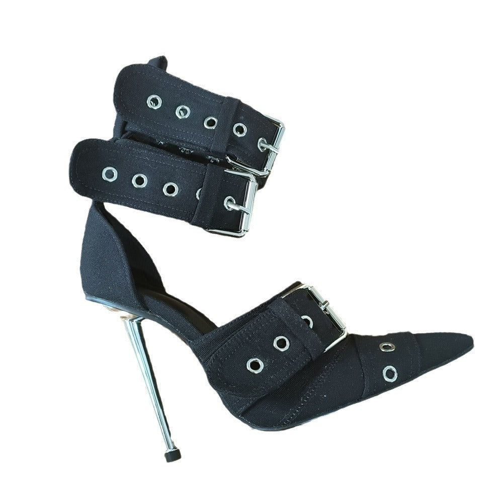 Women's Closed Toe High-Heel Sandals with Buckle
