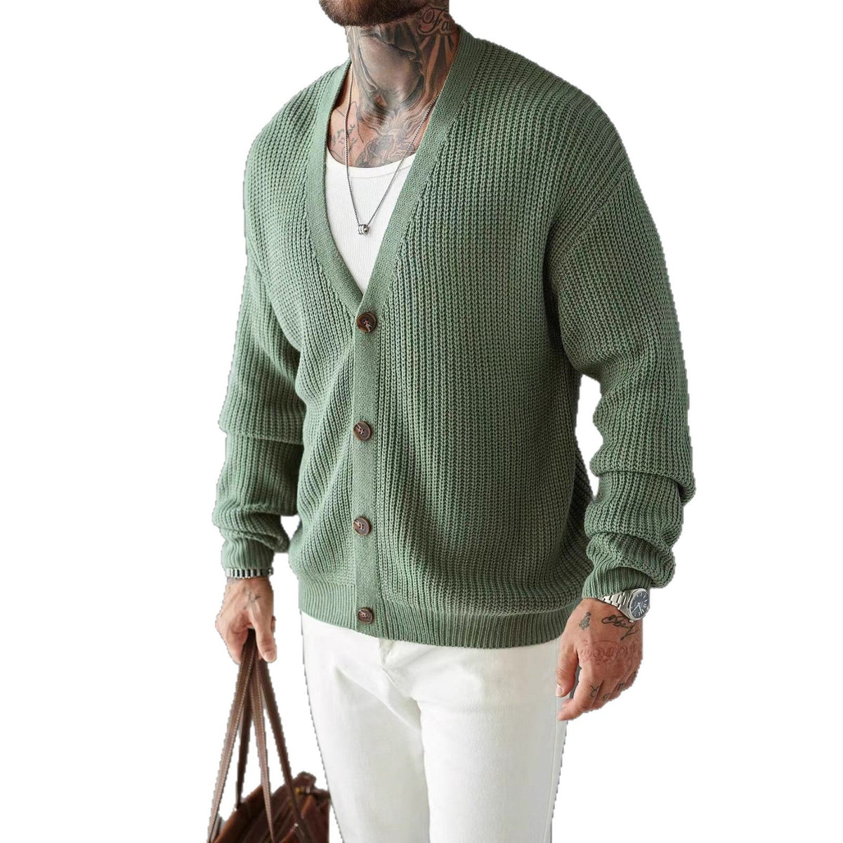 Casual Versatile Cardigan Deep V-neck Single-breasted Knit Top Innerwear And Outerwear Sweater