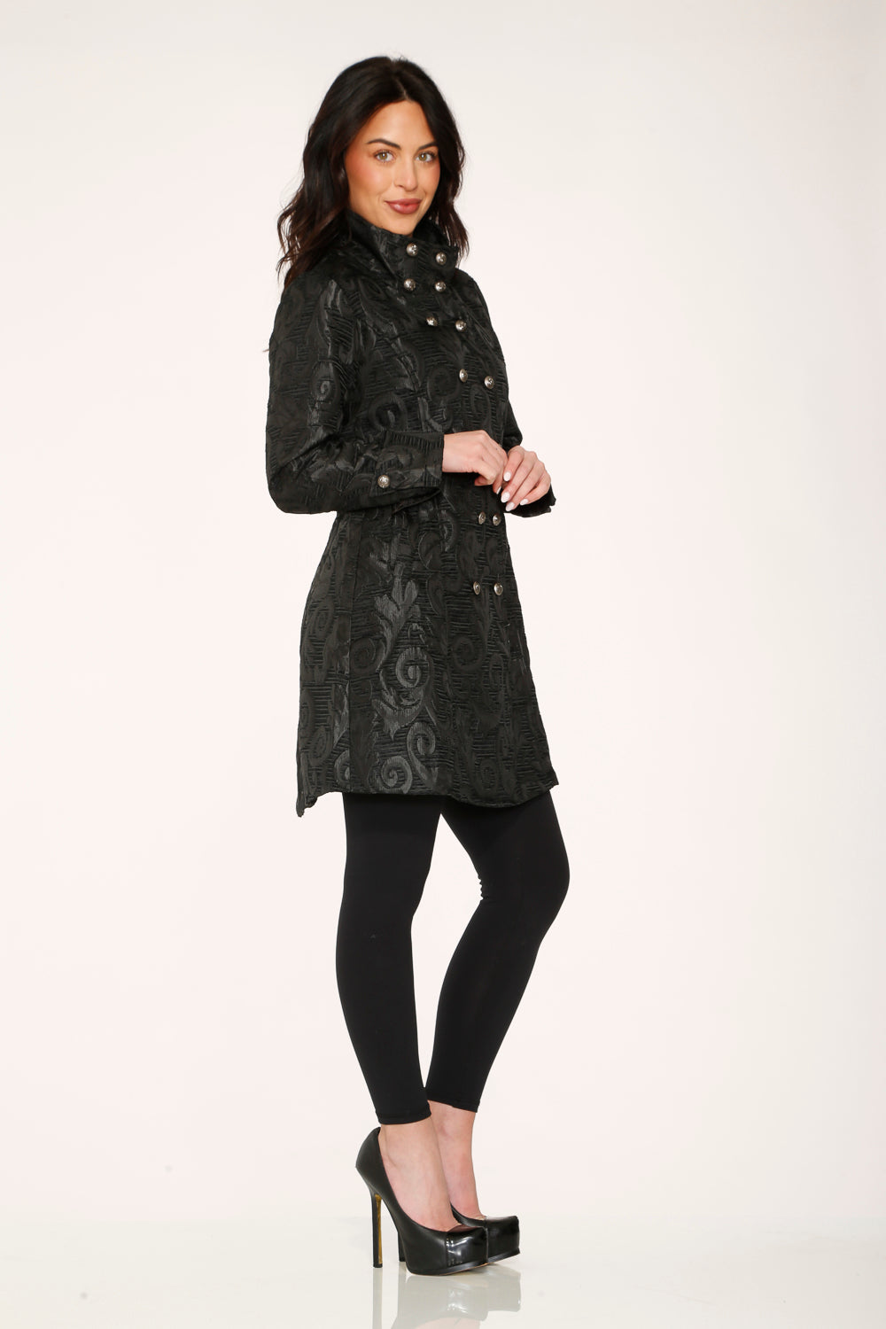 Abrigo brocado negro de mujer 34651