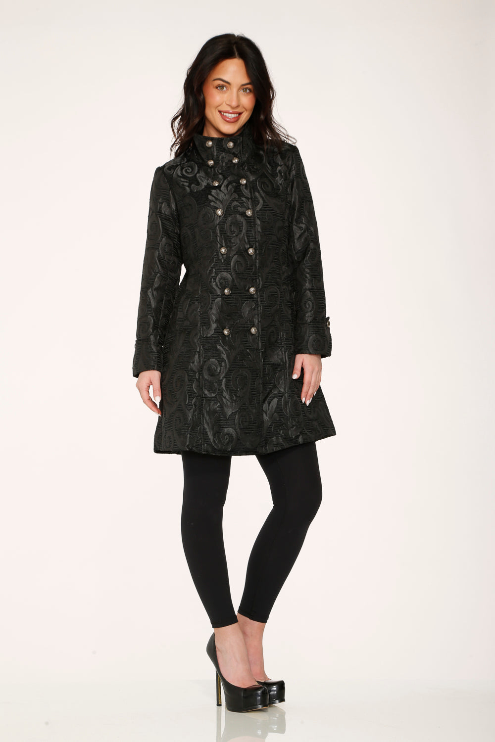 Abrigo brocado negro de mujer 34651