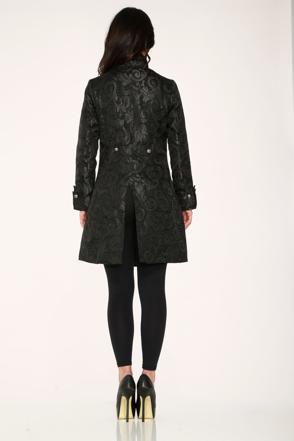 Abrigo brocado negro de mujer 34651