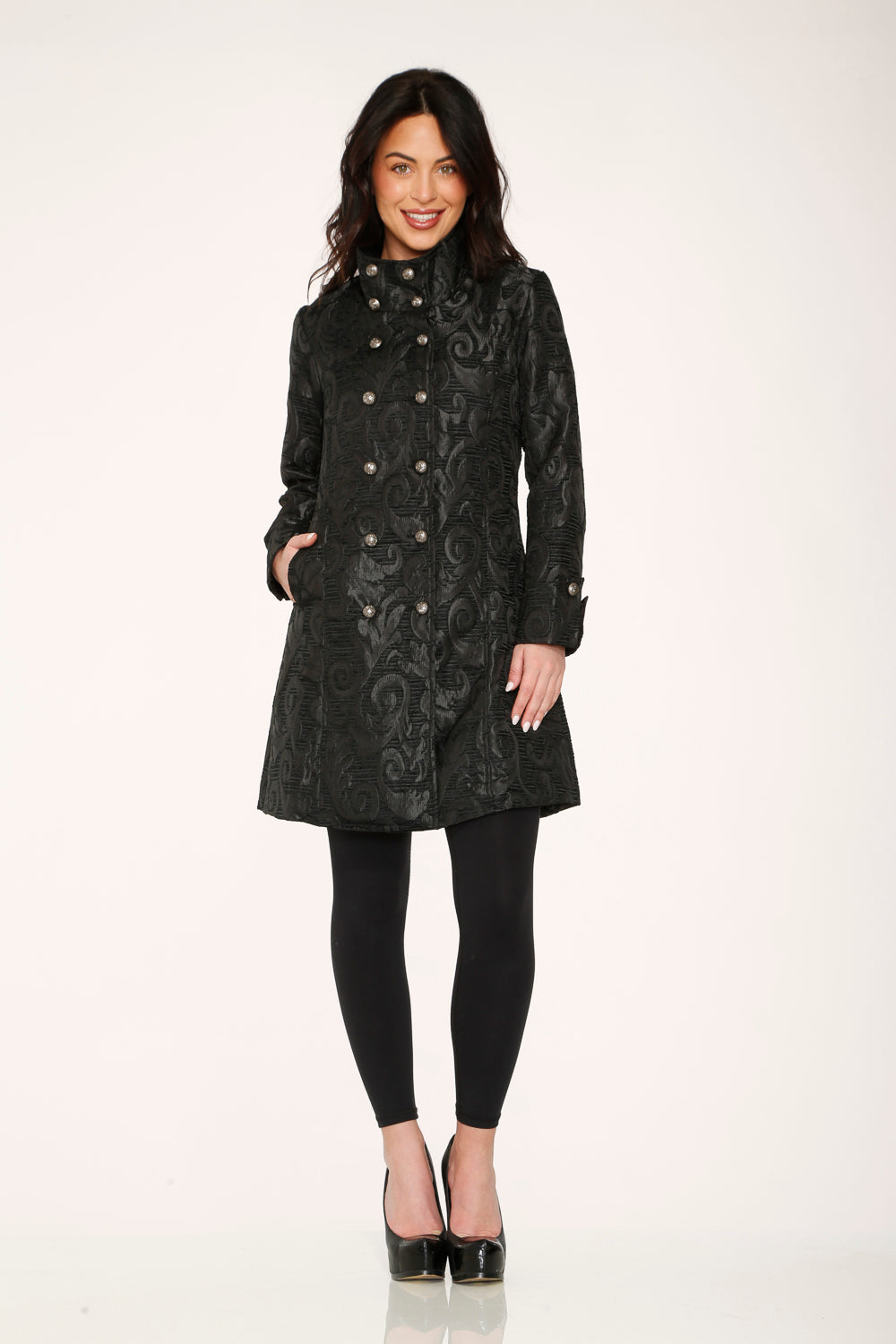 Abrigo brocado negro de mujer 34651