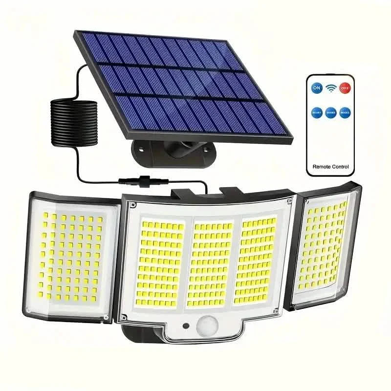 348 LED Motion Sensor Lights With Remote Control, 3 Head Security Lights, Solar Flood Wall Lights With 3 Modes