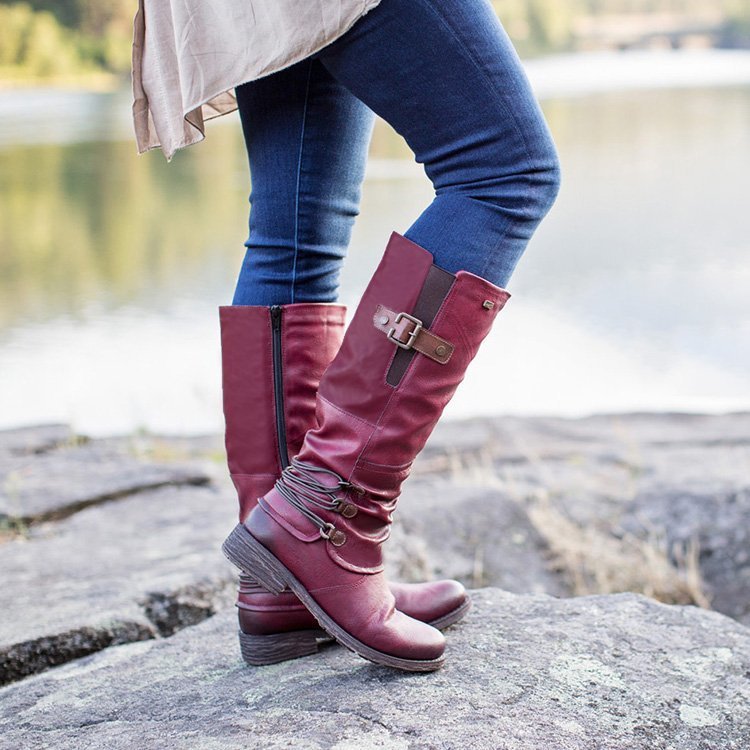 Women's Knight Round-Toe Low-Heel Boots