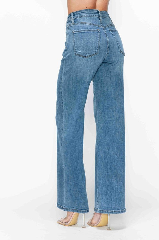 Jeans bytos de tiro alto de pierna ancha con bolsillos