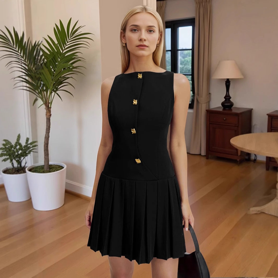 Women's V-Neck Sleeveless High Waist Ruched Mini Dress – Black, Wine Red, Royal Blue