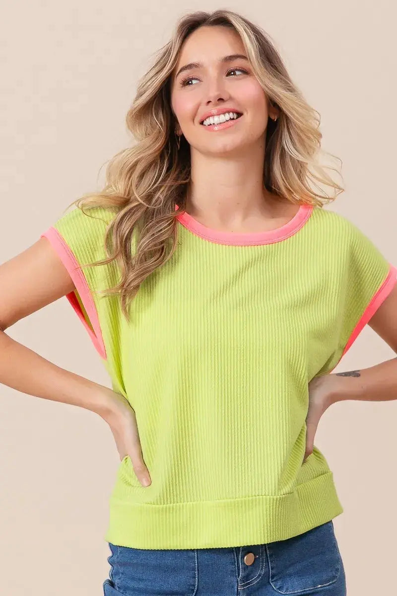 Women's Casual Tee Cord Rib Knit Top - Soft & Comfortable - Casual Tee