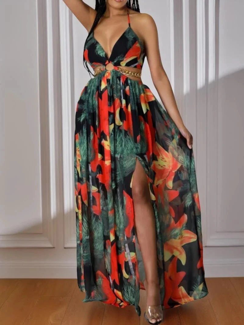 Tropical Floral Printed Dress Sling Style