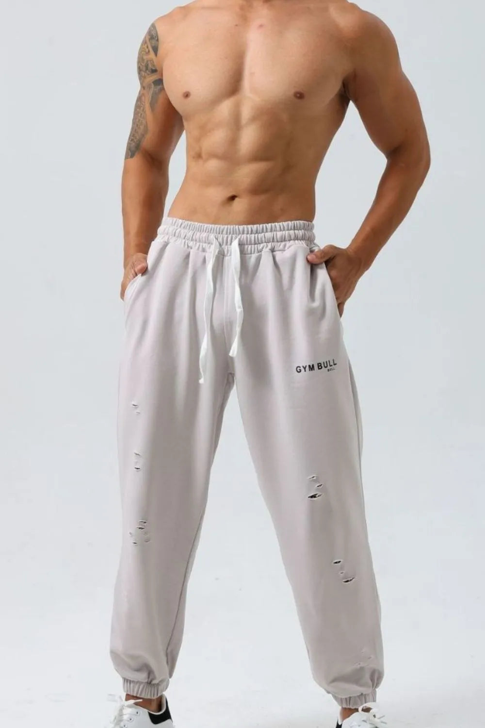 Pantalones deportivos para hombre de talla grande, desgastados, con cordón ajustable