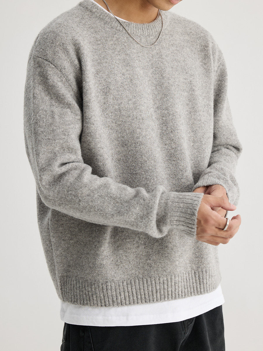 Stuffed Cotton Crewneck Wool Knit Sweater For Commuting