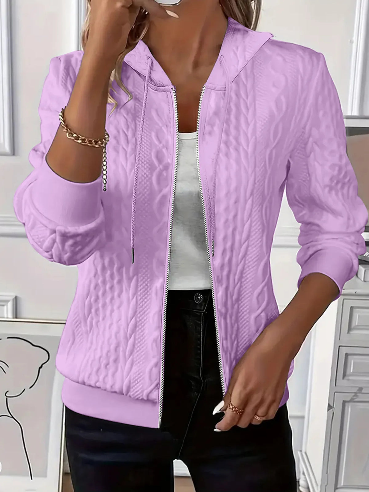Drawstring Zip Up Hooded Jacket