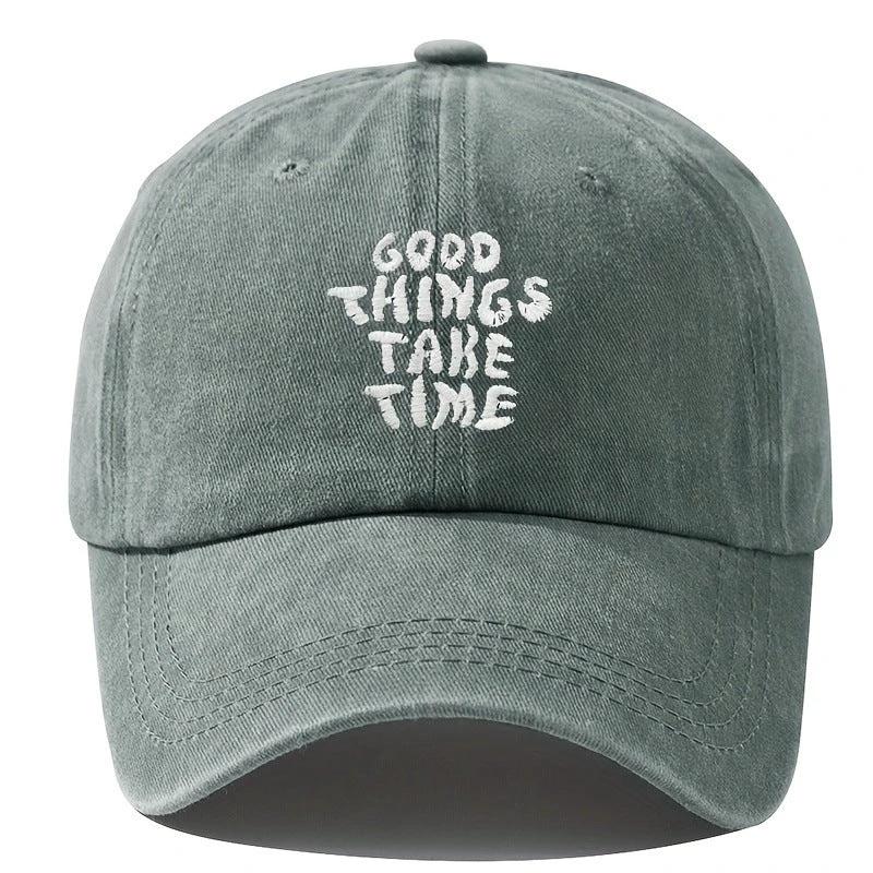 Men's "Good Things Take Time" Washed-out Vintage Baseball Cap Adjustable