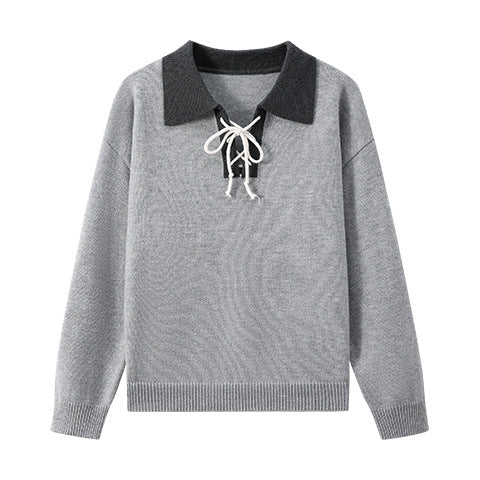 Color-block Lapel Knit Sweater For Men