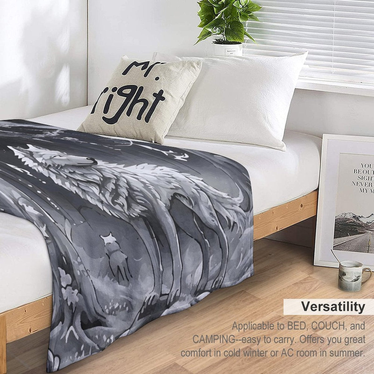 Ethereal Wolf in the Moonlight Flannel Throw Blanket for Bedroom - 30" × 40"
