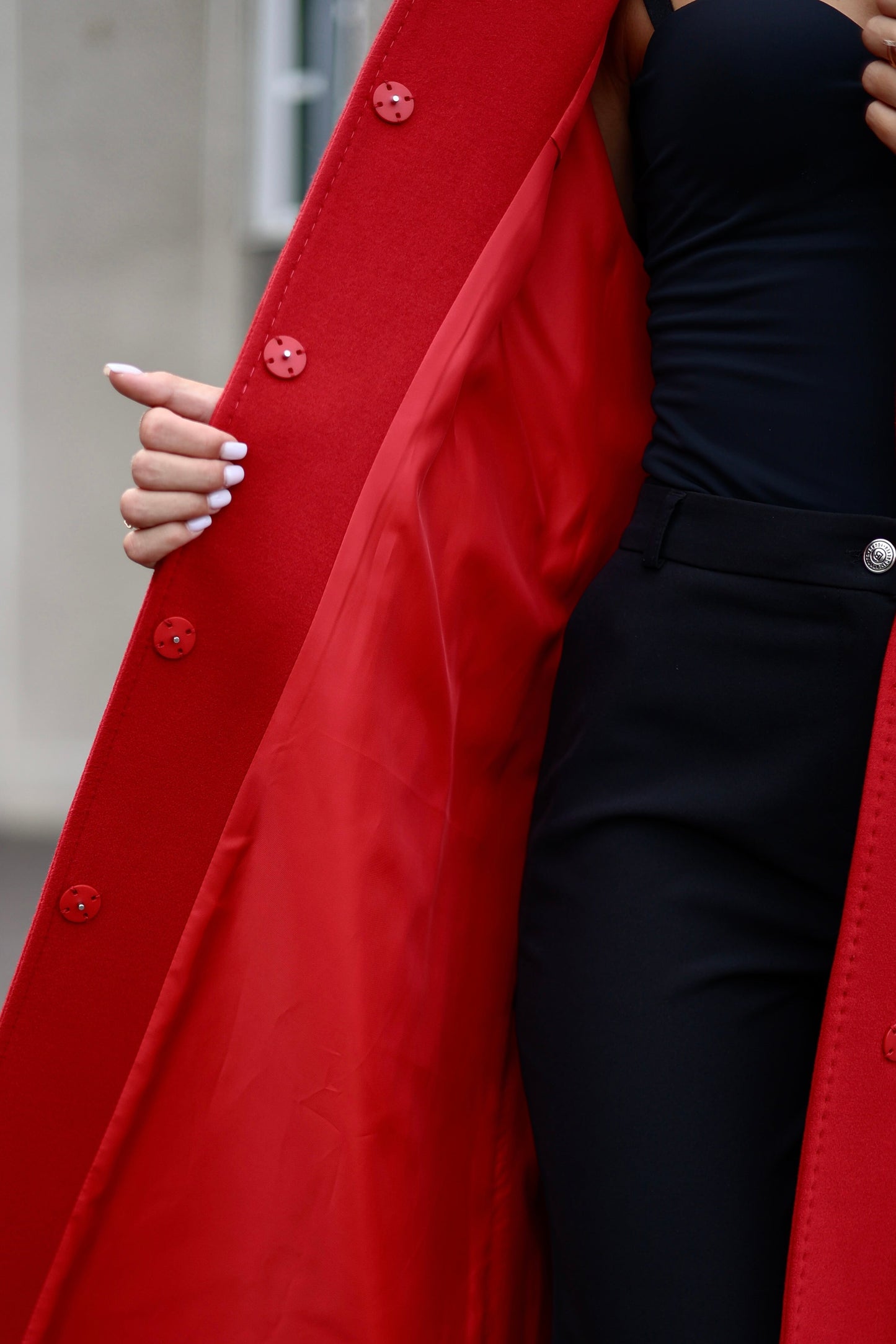 Abrigo de mezcla de lana con cuello mao en rojo otoño