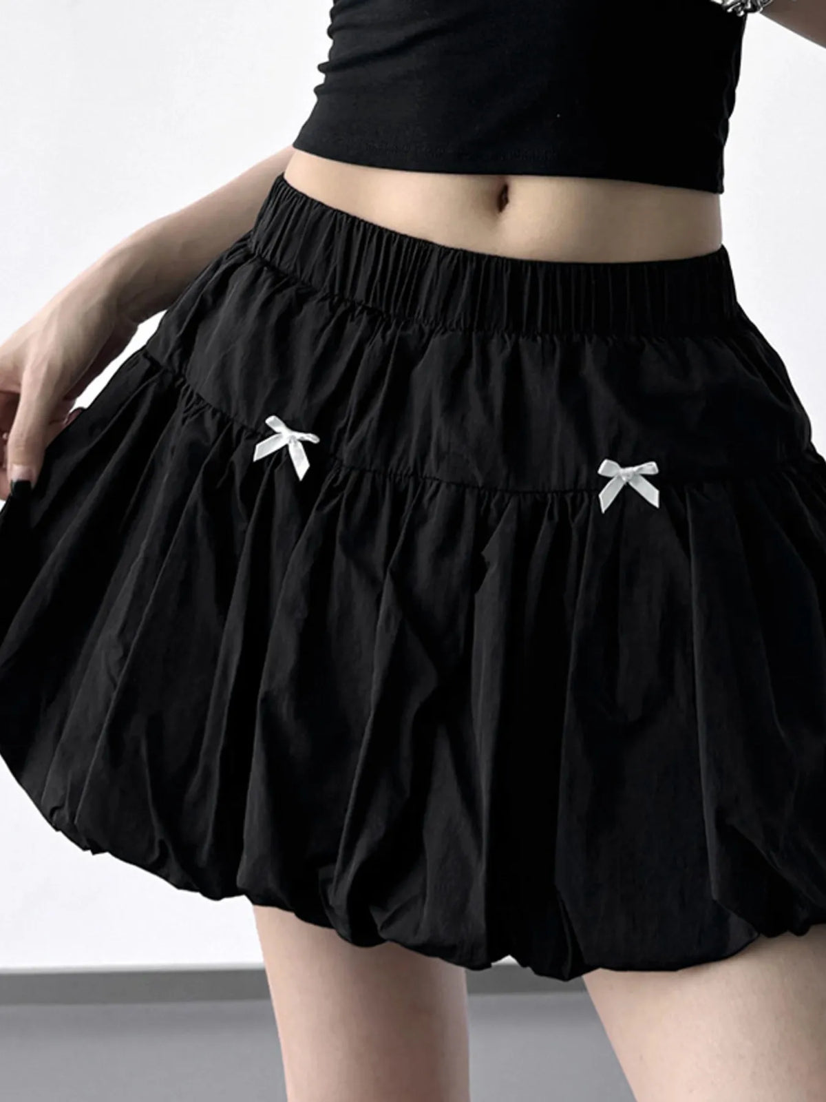 Bubble Hem Elastic Waist Mini Skirt