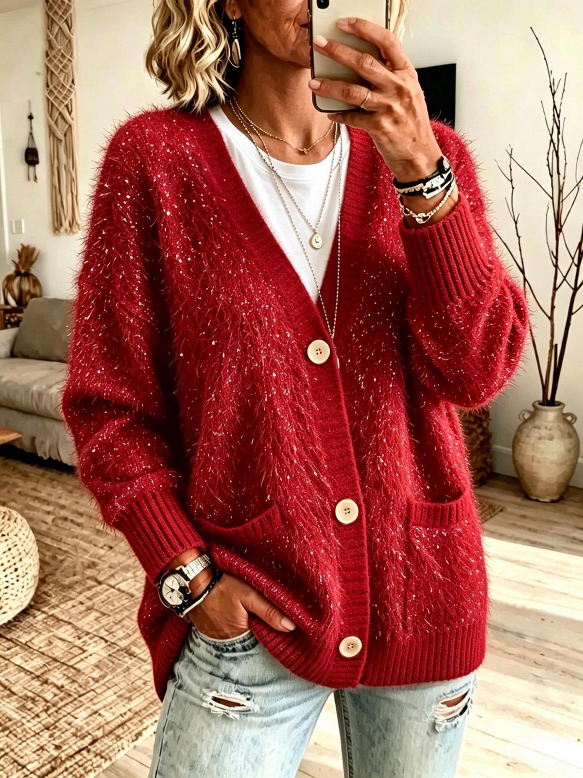 Button-down Knitted Cardigan Sweater Coat For Women