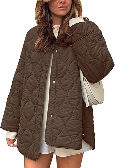 European And American Style Chic String Decoration Simple Solid Color Round Neck Loose Cotton Coat