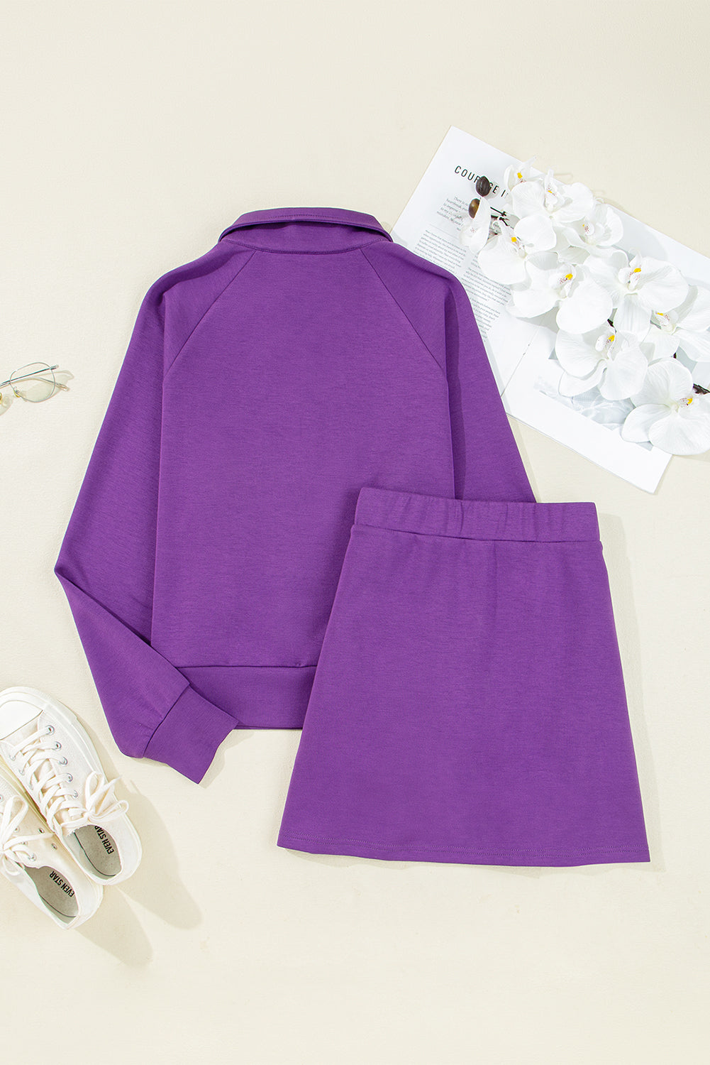 Conjunto de minifalda y sudadera deportiva rosa con media cremallera de 2 piezas