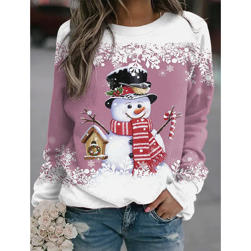 Suéter Holgado Estampado Muñeco de Nieve – Tejido Informal Navideño para Mujer