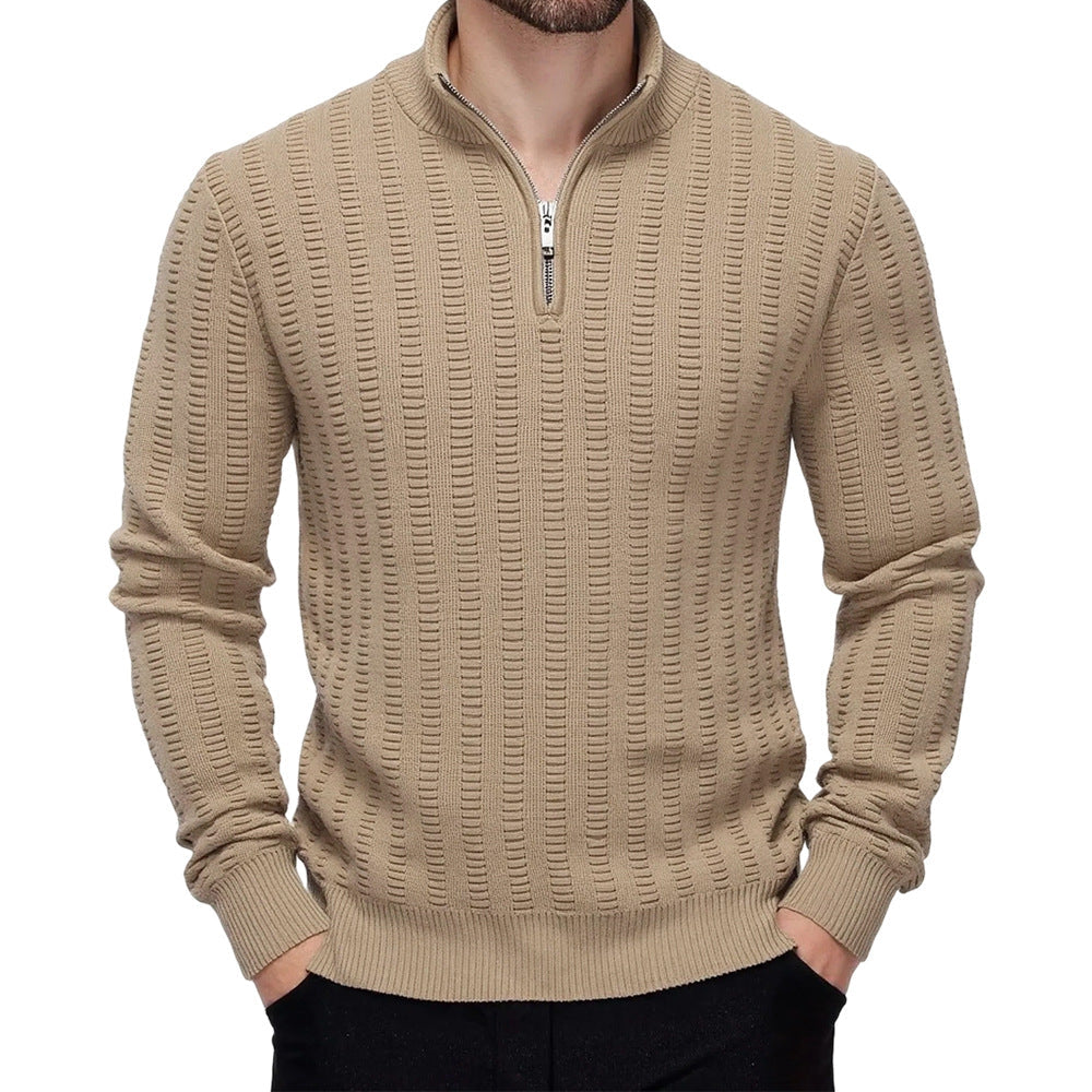 Mens Knitted High-Neck Long-Sleeve Sweater With Zipper