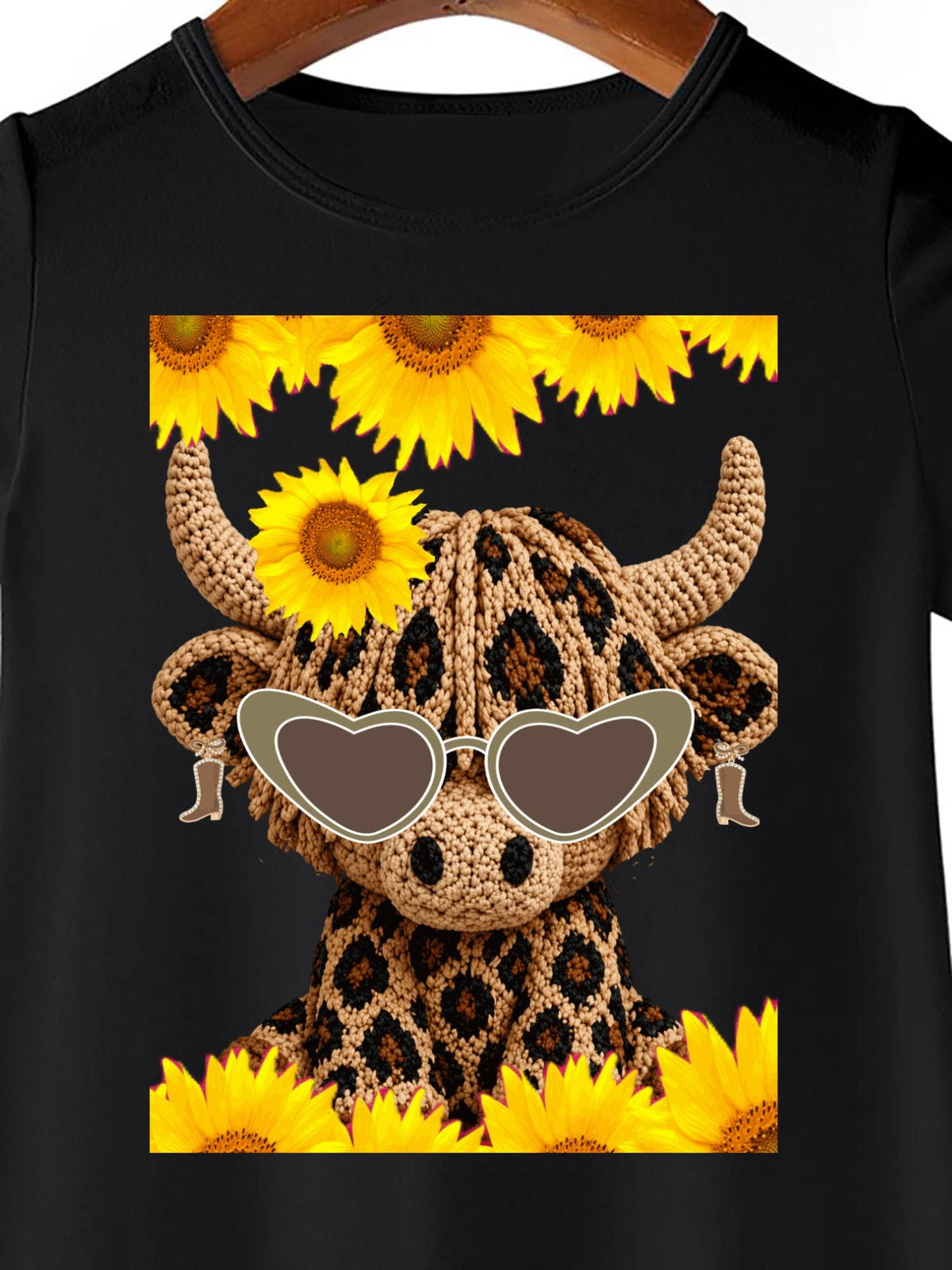 Yarn Highland Cow with Sunflowers Summer Short Dress for Girls