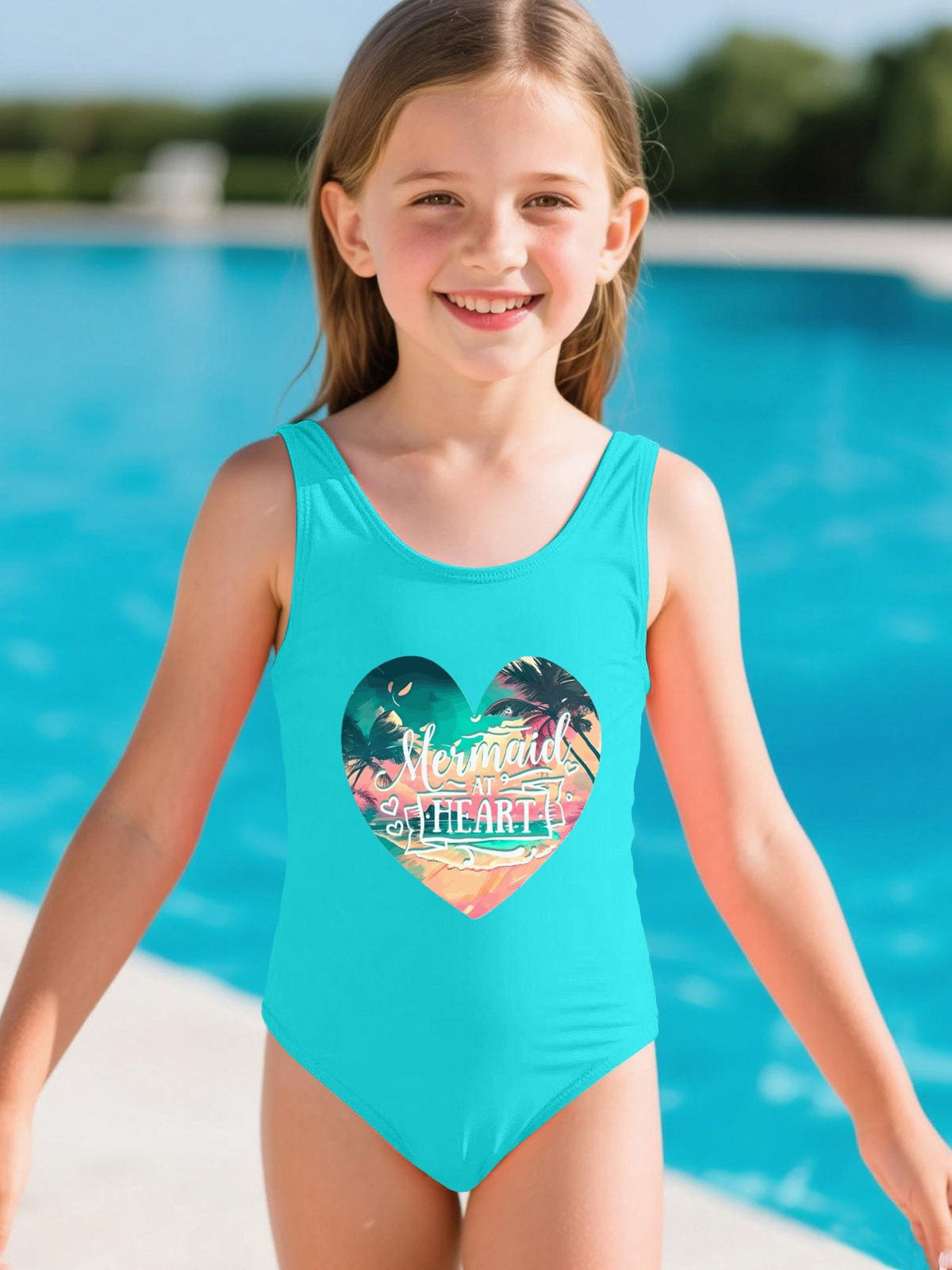 Mermaid at Heart Girls' Summer One-Piece Swimsuit (Front Printing)