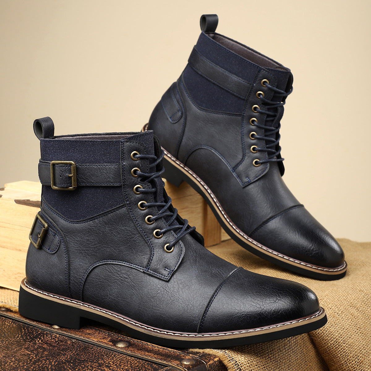 Men's Retro Mid-Top Pointed Casual Martin Boots