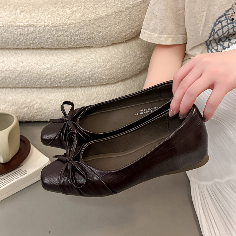 Low Cut Women Pumps Gentle Fairy Style Bow 2026 New Autumn Hidden Heel Evening Shoes Gorgeous Ballet Flats