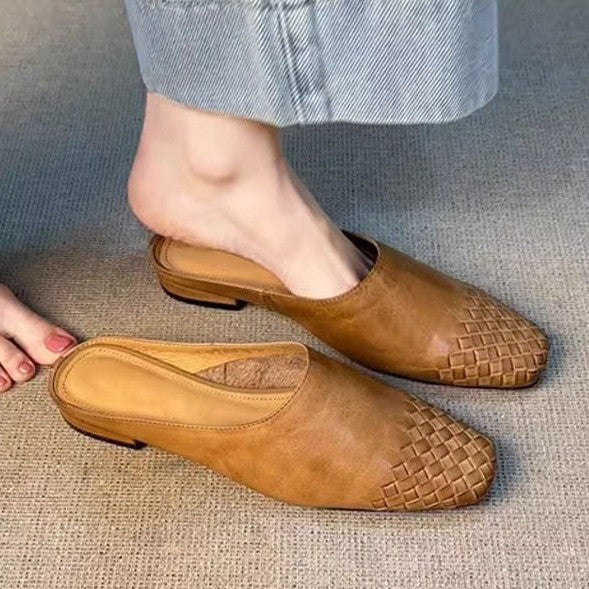 Women's Retro Woven Closed-Toe Half Slippers