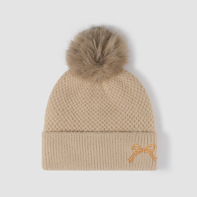 Gorro de punto térmico con lazo y pompón