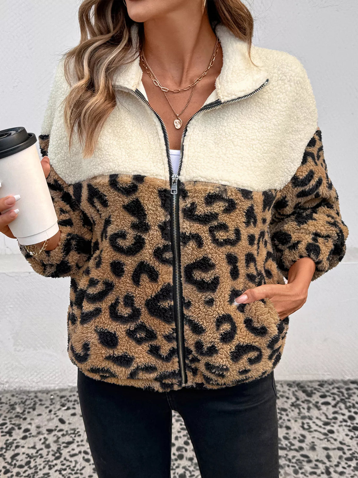 Leopard Zip Up Fleece Jacket