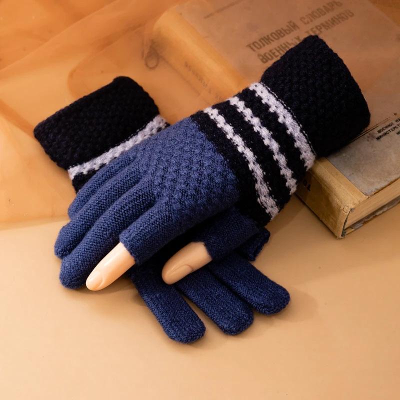 Fleece-lined Knitted Wool Cold-proof Gloves For Men