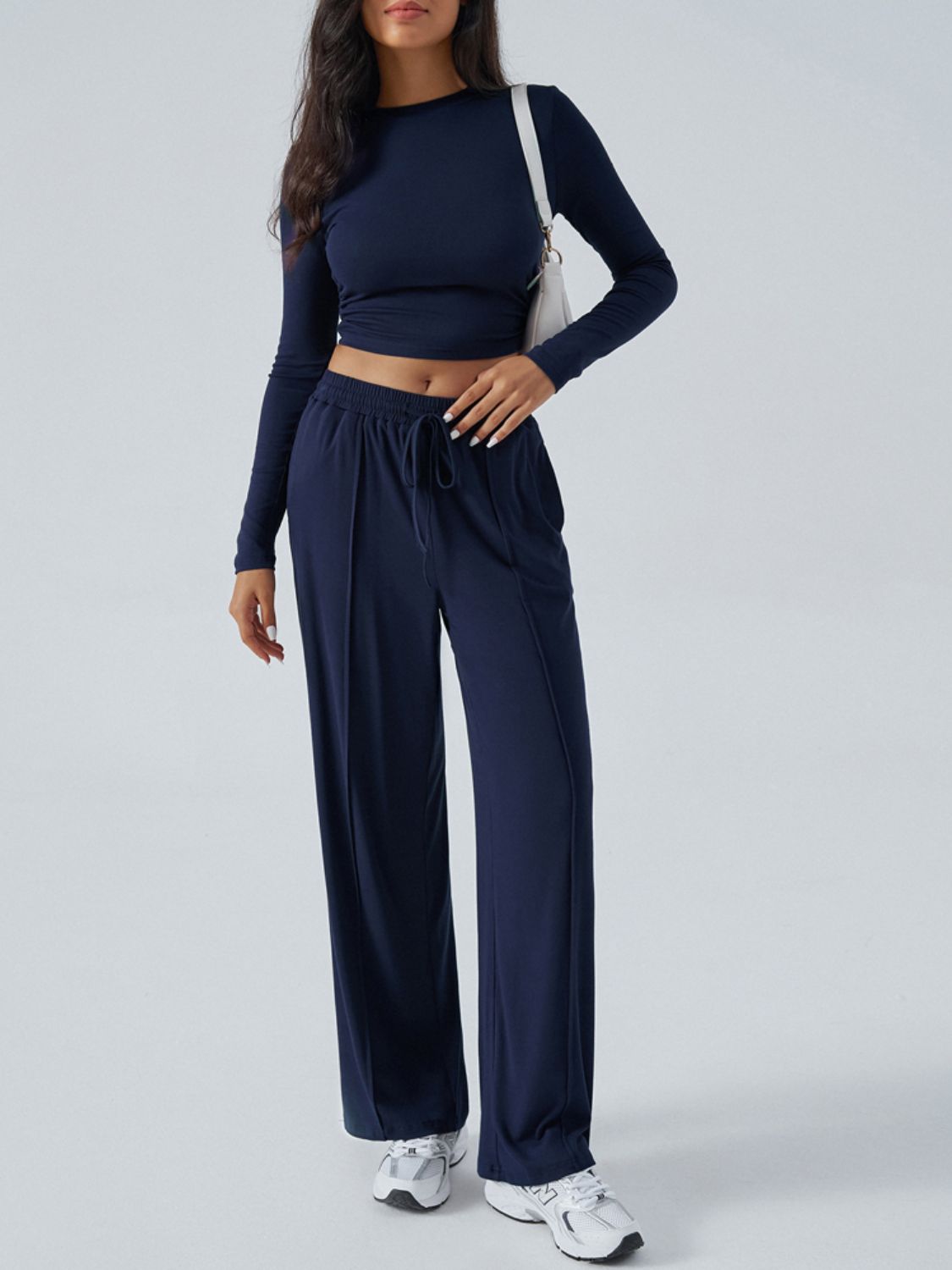 Conjunto de top de manga larga con cuello redondo y pantalones Devine