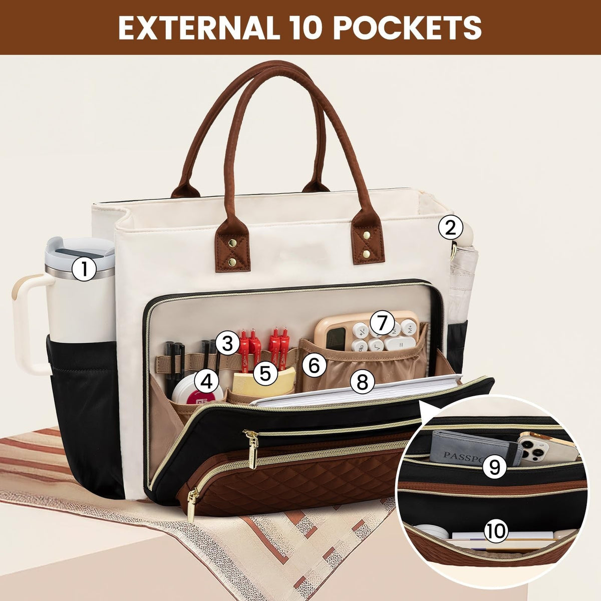 Womens Travel Work Bag With A Large Cup Holder