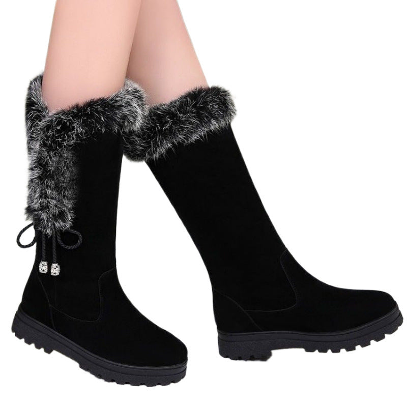 Womens Mid-Calf Warm Cotton Shoes With Thick Non-Slip Soles