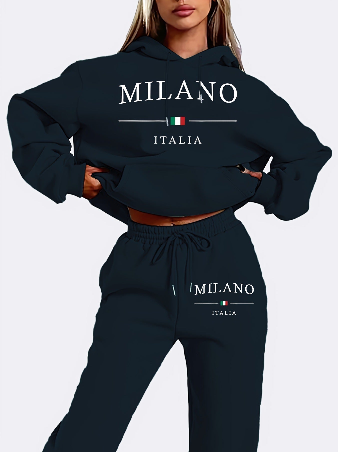 Traje de suéter de forro polar a la moda de talla grande. Ver tabla de tallas en "más detalles".