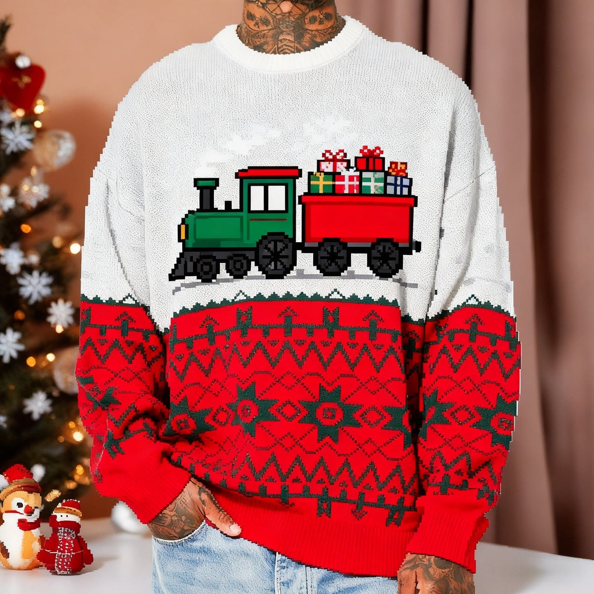 Mens Crew-Neck Sweatshirt With 3D Digital Print