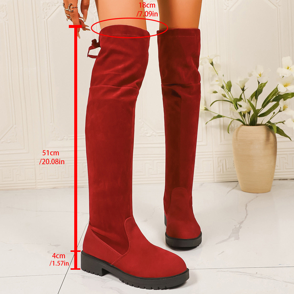 Botas elásticas hasta la rodilla para mujer – Botas de moda de color liso con suela gruesa