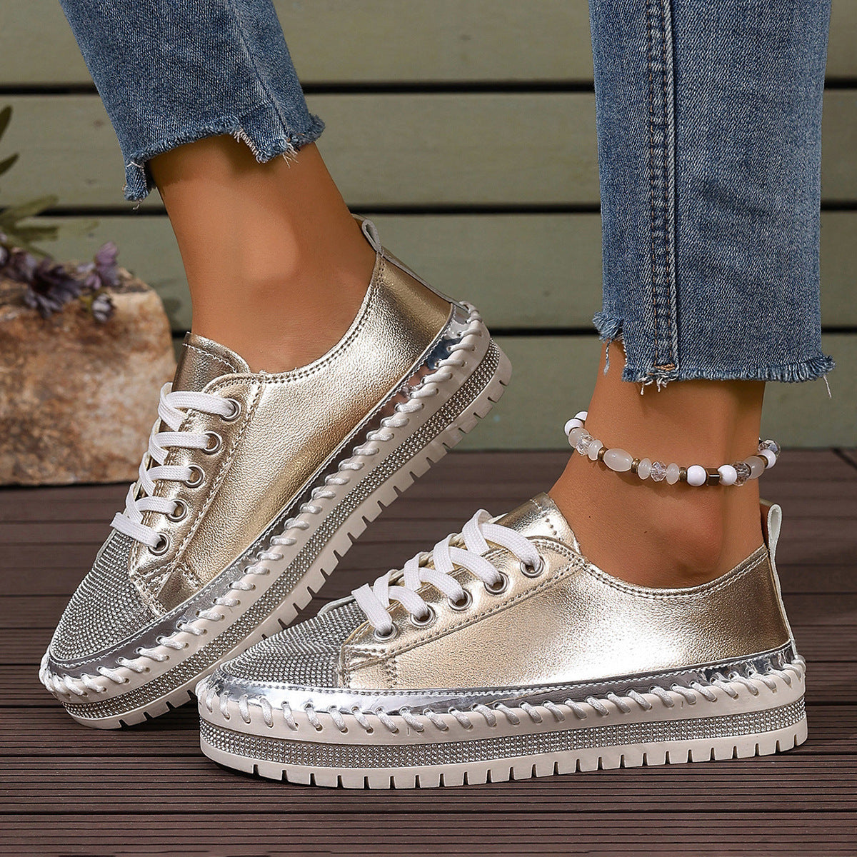 Zapatillas blancas de talla grande para mujer – Zapatos casuales de diario con suela gruesa