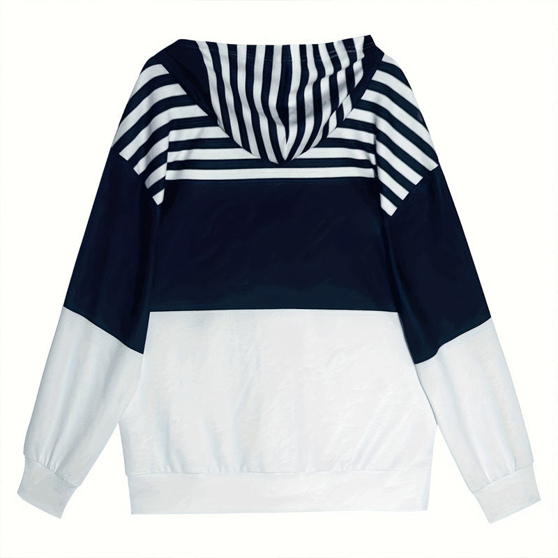 Plus Size Color Block Hoodie – Women’s Casual Zip Sweatshirt