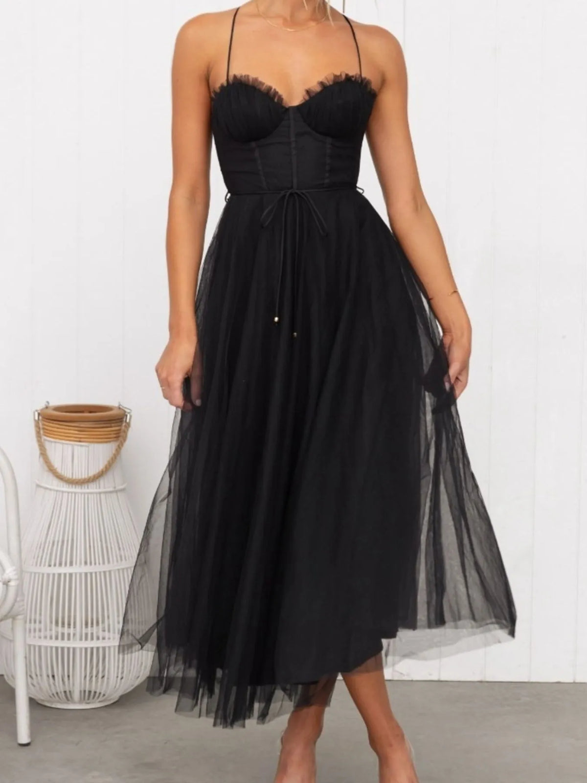 Sweetheart Neck Tulle Midi Dress