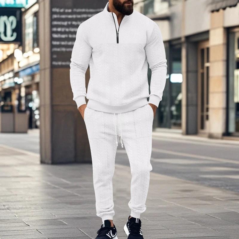 Men's Casual Fleece-lined Warm-up Zippered Track Pants Set