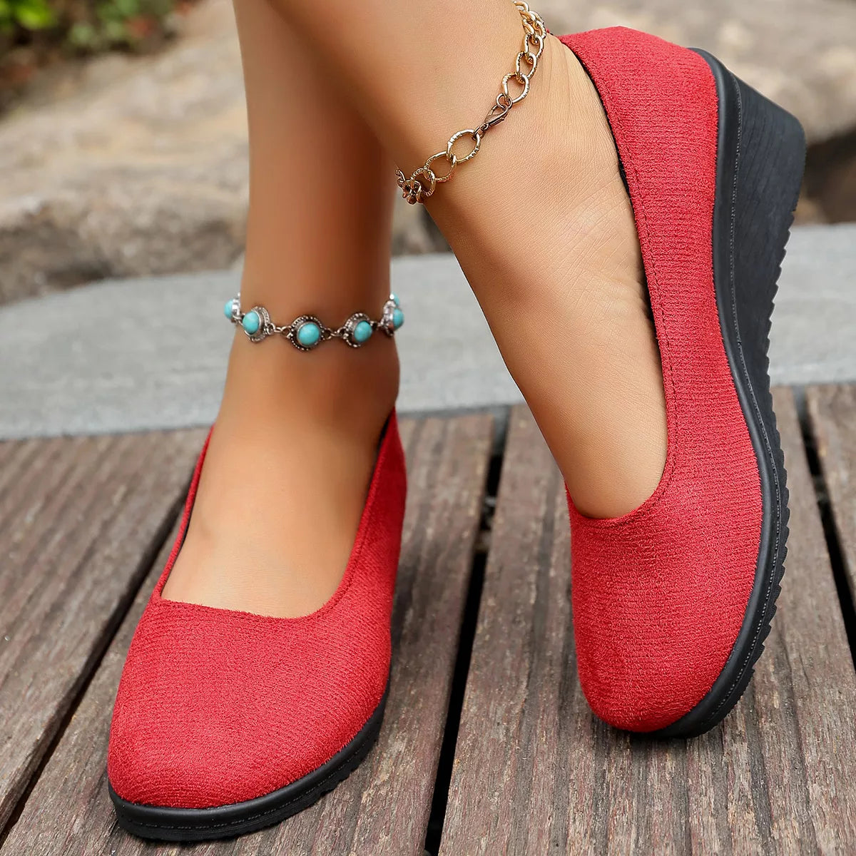 Mocasines sin cordones con tacón de cuña