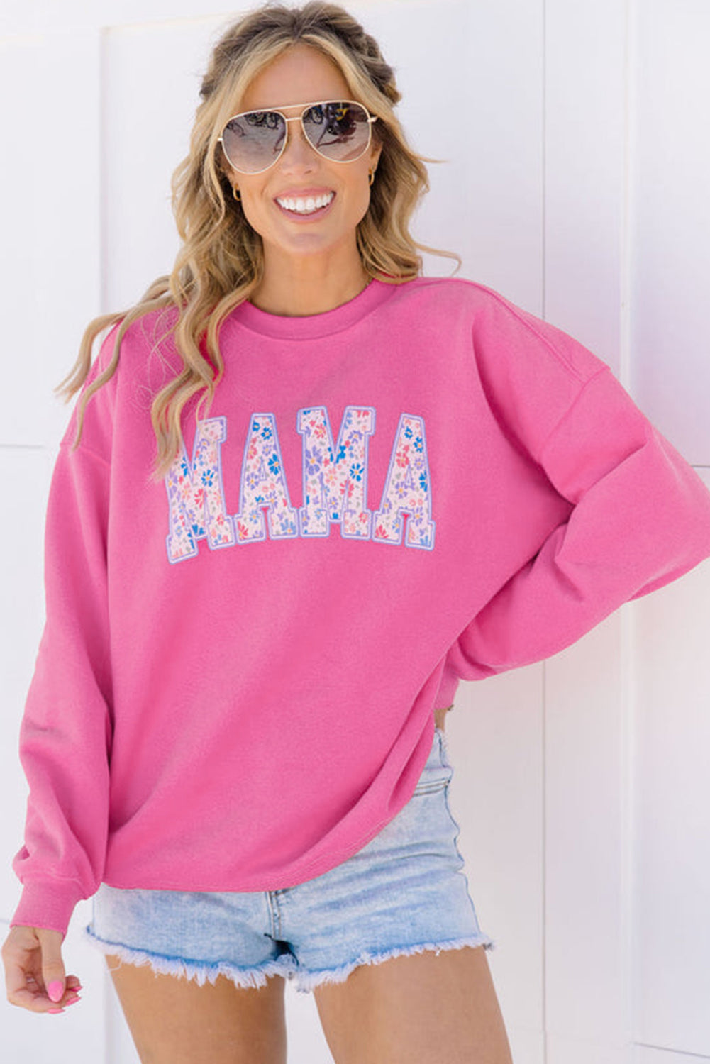 Sudadera con Gráfico Bordado MAMA Floral Rosa Roja